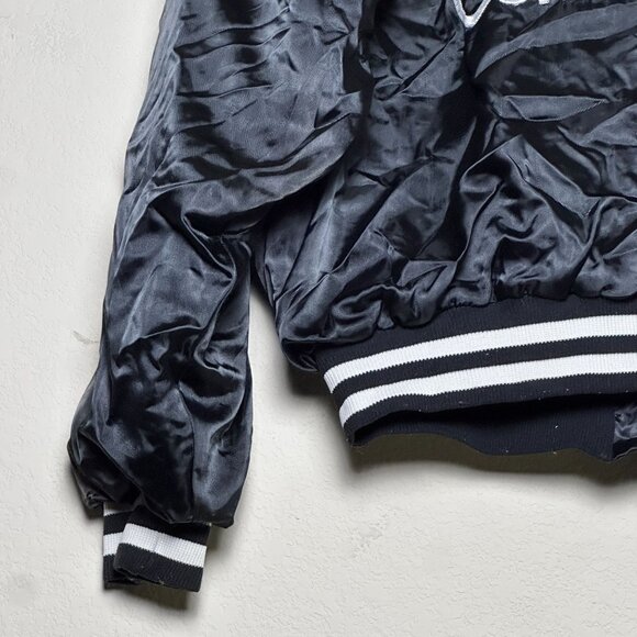 VTG Don Alleson Bomber Satin Varsity Jacket Women M Black "Lisa" 90s Button Up - Picture 13 of 15